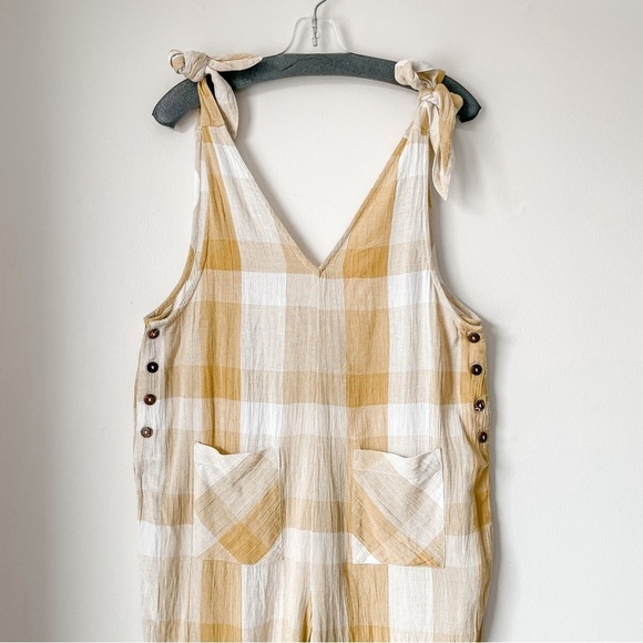 Free PEOPLE Don’t You Want This Check Jumpsuit in Citron Combo Yellow Sz XS - Picture 5 of 7